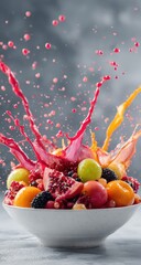 Colorful fruit salad with vibrant splashes