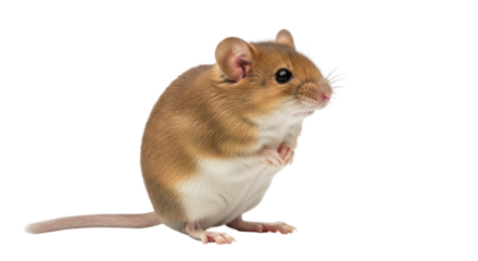 Isolated adorable deer mouse standing upright looking to the side with a pink nose