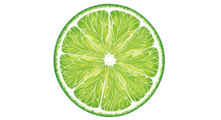 Illustration of closeup of a vibrant green lime slice, isolated on transparent background