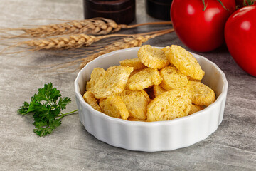 Crunchy croutons heap - roasted bread