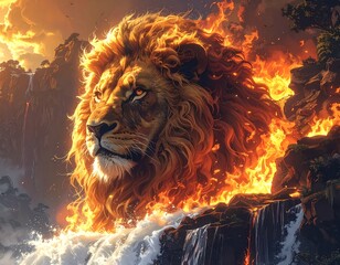 A Majestic Lion with a Fiery Mane
