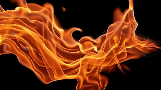 Close-up macro photography exploring mesmerizing flame dynamics, revealing sinuous thermal patterns with vibrant orange hues against deep black background.