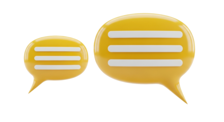 Isolated pair of golden-yellow speech bubbles indicating text content or comment icon