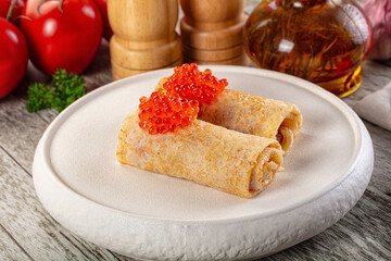 Gourmet Panccakes with red caviar