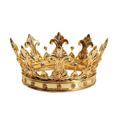 Golden crown with intricate designs displayed on a white background for decorative purposes