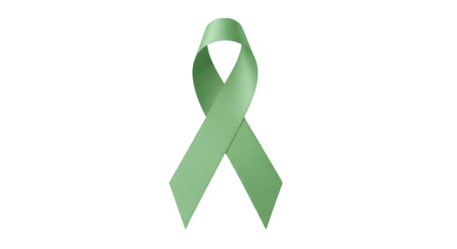 Isolated green ribbon for awareness cause, support, or celebration symbol, design element