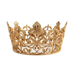 Elegant golden crown with intricate design displayed on a plain background