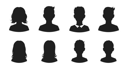 Silhouettes of diverse people heads representing different genders and hairstyles