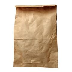 A Brown Paper Bag with a Folded Top and Crinkled Surface suggesting it may contain food or groceries  isolated on white background , cutout	