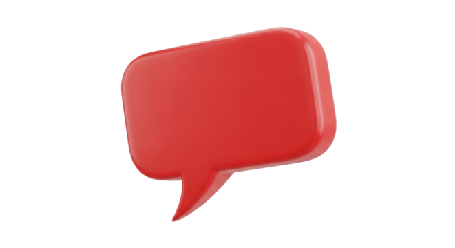 Isolated 3D red glossy chat bubble or speech balloon for communication, social media posts