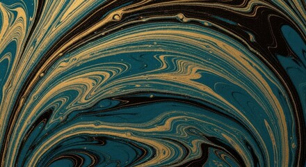 Abstract swirling blue green and golden hues creating organic fluid patterns