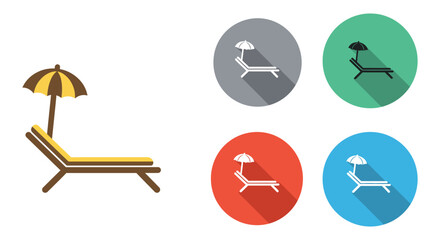 Colorful beach chair icons with umbrellas and long shadows displayed