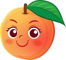 Happy peach Fruit Character Cartoon Style Face