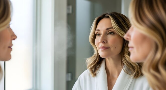 Serene Middle-Aged Woman Meditating Outdoors, Practicing Mindfulness and Yoga