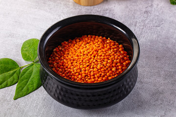 Raw dry red lentil in the bowl