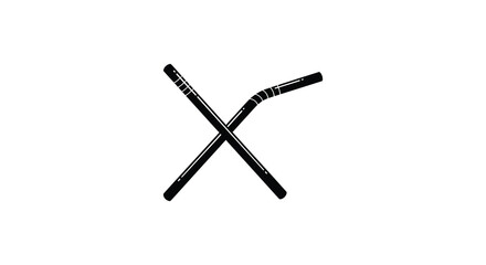 Two black plastic straws crossed over a plain white background