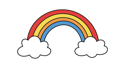 Simple drawing of a colorful rainbow with fluffy white clouds below
