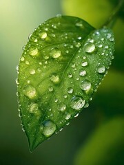 Dew drops on green leaf
