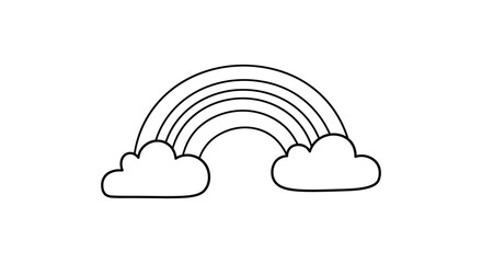 Fototapeta premium Simple line drawing of a rainbow with fluffy clouds below