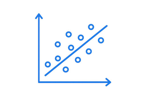 Hand-drawn blue scatter plot with regression line on transparent background