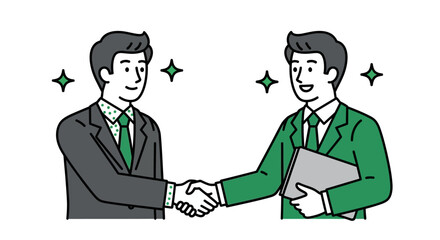 Modern business collaboration illustrated two professionals shaking hands, signifying a new agreement, successful partnership, and mutual corporate advancement