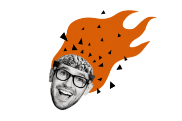 Composite creative art collage of astonished man cut head brain fire deadline migraine neurons cortex isolated on painted background