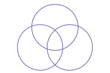 Abstract purple Venn diagram with three interlocking circles, isolated on transparent background