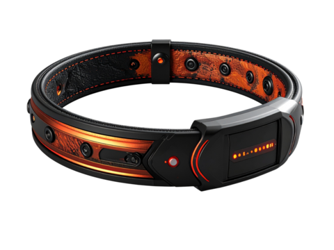 Modern dog collar with technology features isolated on transparent background