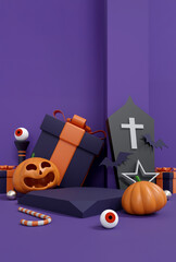 halloween podium product display background. 3D Illustration