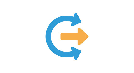 Two arrows one blue curving and one orange pointing right design