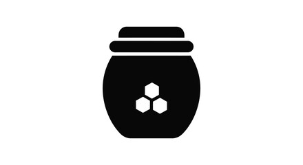 Simple black and white illustration of a honey jar with honeycomb design