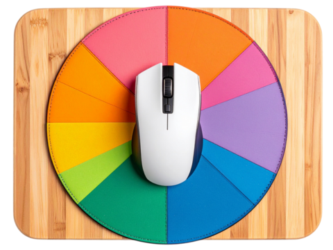Computer mouse isolated on transparent background on a colorful mousepad