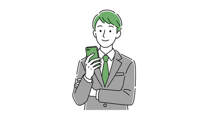 Professional Businessman Happily Engaging with a Modern Smartphone, Representing Contemporary Communication and Digital Connectivity in the Workplace