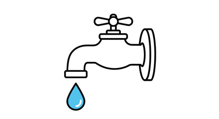 A minimalist vector illustration of a dripping water tap, an essential icon for water conservation and environmental awareness campaigns, highlighting resource waste