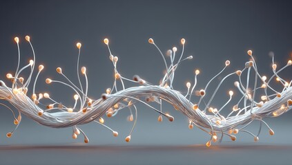 Curled fiber optic strand with small lit orbs