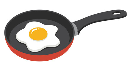 A freshly cooked fried egg sits within a red and black frying pan