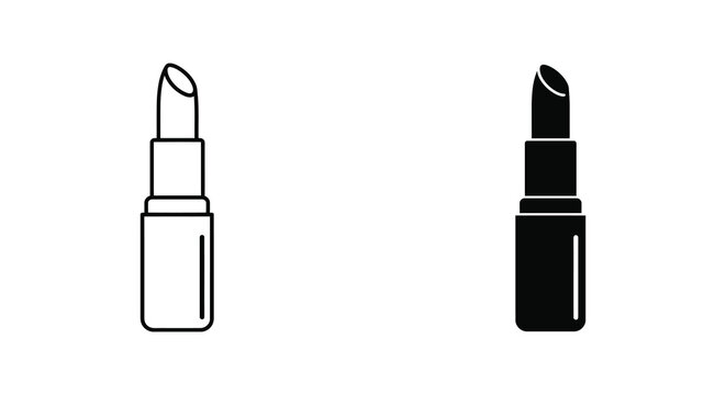 Two lipstick illustrations one outlined and one filled side by side