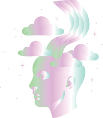 Head with Clouds and Rainbow 