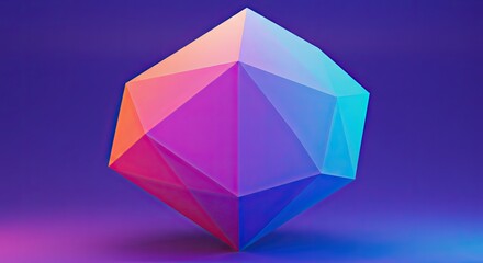 Sleek 3D polygon with smooth light reflections in vibrant hues 