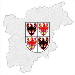 Trentino-Alto Adige regional coat of arms with eagles symbol and map, Italy, vector illustration