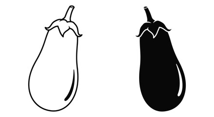 Two eggplant illustrations one outlined and one filled with black