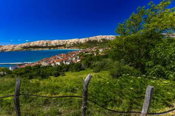 Panoramic view of Baska Bay and marina on Krk Island, Croatia