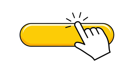 Digital hand cursor presses a vibrant yellow interactive button, symbolizing a crucial online selection, confirmation, or user interface action in modern web design and technology