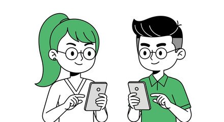 Engaged in effortless digital communication, two young individuals are focused on their smartphones, symbolizing modern connection and the simplicity of everyday messaging