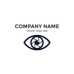 Eye-shaped logo with a camera aperture in the center, suitable for photography or visual media companies.