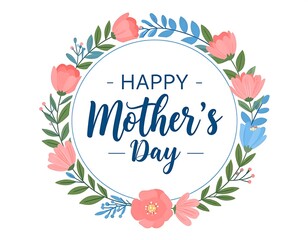 Obraz premium A Floral Mother's Day Greeting Card with Delicate Blossoms and Blue Accents