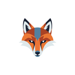 Geometric fox head with orange, white, and blue colors.