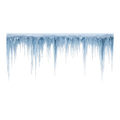  icicles hanging down, isolated on a white background. icicle border. 