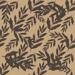Fototapeta premium Leaf Seamless Pattern, Botanical Foliage Digital Paper, Hand Drawn Nature Plant Design, Elegant Greenery Illustration for Fabric and Scrapbooking