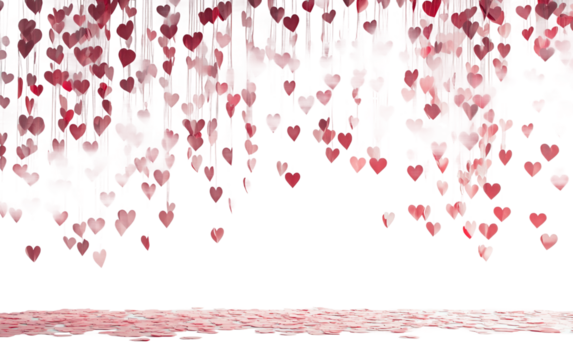 Decorative heart shaped paper garlands in pink and red colors representing affection joy and festive atmosphere isolated on transparent background PNG